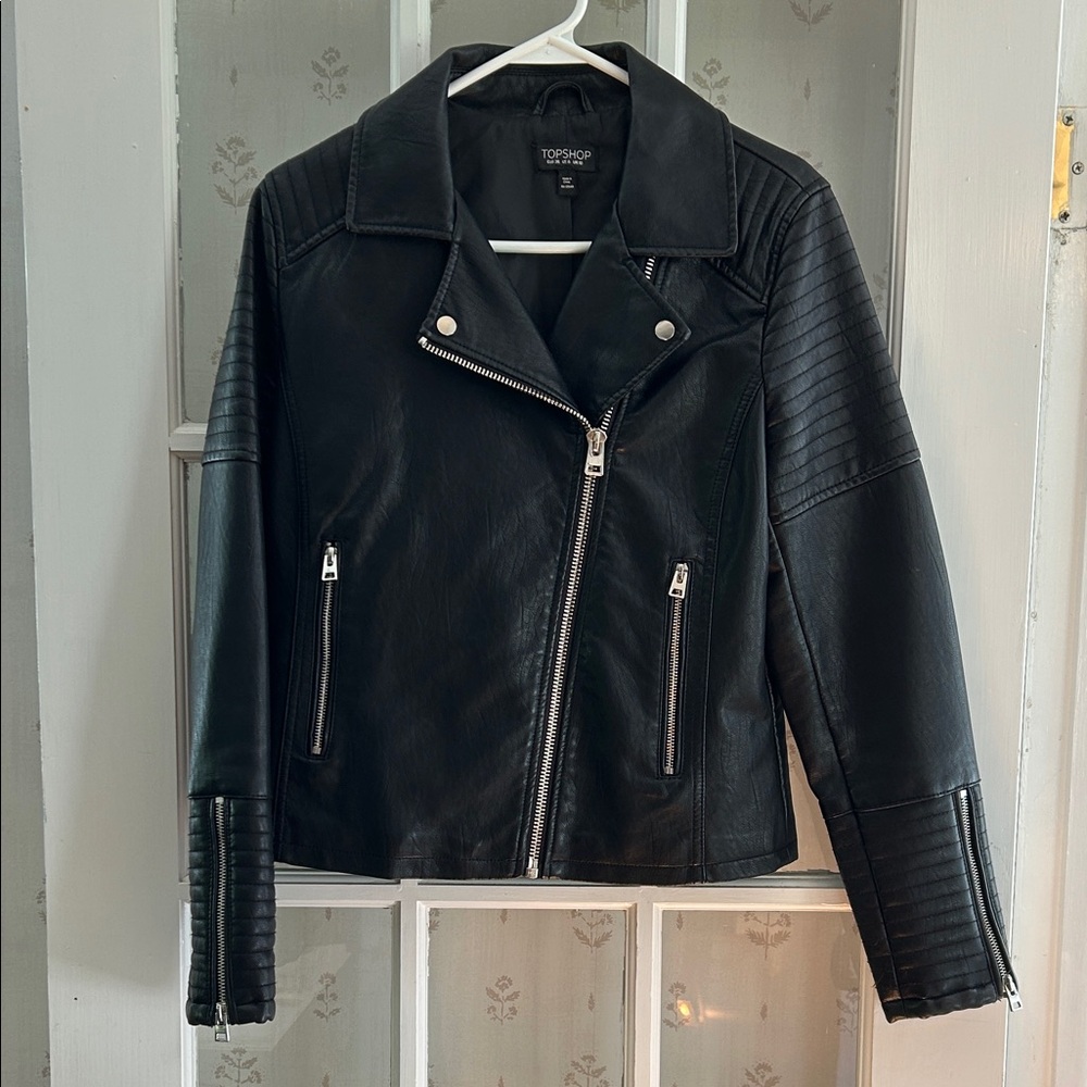 Topshop Black Leather Jacket for Women